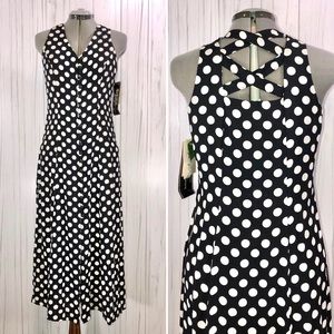 NWT Vtg 80s 90s Black White Polka Dot Midi Dress